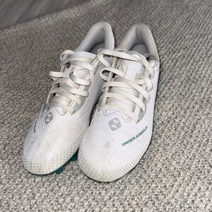 Under Armour Kids White Cleats with Green Accents